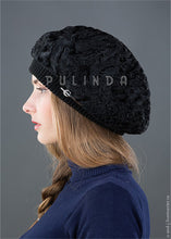 Load image into Gallery viewer, Black Astrakhan Karakul Swakara Fur Beret Hat Lady Winter Sheep Fur Beanies Hat for Women Fashion Winter Lamb Fur Hat
