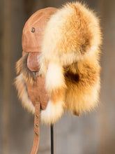 Load image into Gallery viewer, Red Fox Fur Trapper Hat Ushanka Aviator Hat Winter Style Ushanka fox Fur Hat for Men with Windproof Ear Flaps
