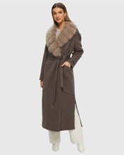 Load image into Gallery viewer, Belted Camel Cashmere Coat Double-Face Wool Cashmere Coat with Detachable Cashmere Goat Collar Leather Jackets for Ladies
