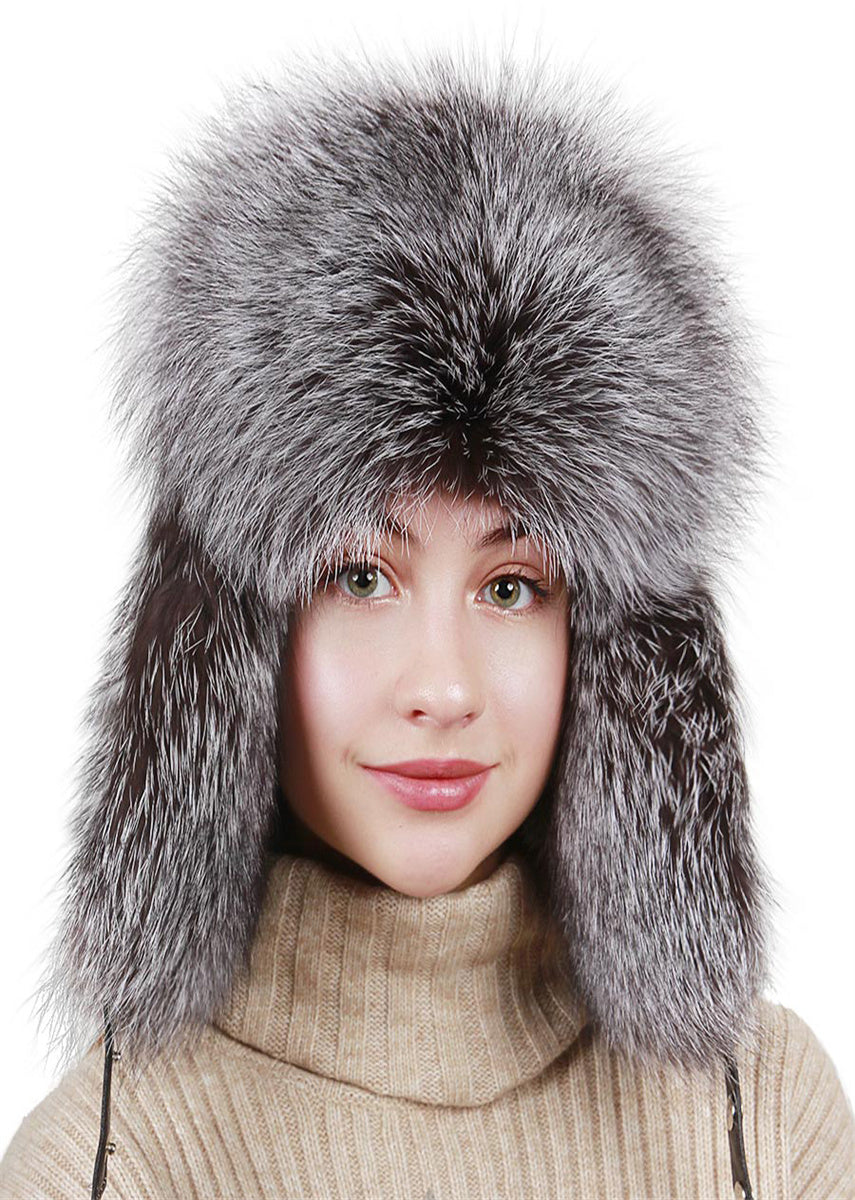 Winter Bomber Trapper fox Hat Hats Plush Earflap Russian Women's Trapper Aviator Pilot Hat Best Ushanka Hats with fox Tail