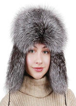 Load image into Gallery viewer, Winter Bomber Trapper fox Hat Hats Plush Earflap Russian Women&#39;s Trapper Aviator Pilot Hat Best Ushanka Hats with fox Tail

