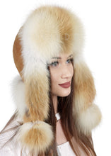 Load image into Gallery viewer, Fox Fur Hats with Tail Women&#39;s Russian Best Ushanka Hat Aviator Trapper Snow Skiing Hat Caps Earflap Winter fox Pom Hat
