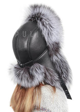 Load image into Gallery viewer, Fluffy Thickened Black Fur Ushanka Winter Hat for Ladies Warm Ushanka Ear Flap Trooper Silver fox Trapper Fur Hat
