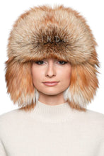 Load image into Gallery viewer, Natural Color Full Pelt Red fox Fur Trapper Hat Winter Golden fox Fur Fuzzy Russian Aviator Hat Women&#39;s Super Warm Ushanka
