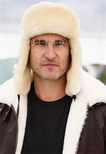 Load image into Gallery viewer, Men's sheepskin aviator cap, warm hat, earflap cap, wool hat
