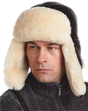 Load image into Gallery viewer, Men's sheepskin aviator cap, warm hat, earflap cap, wool hat
