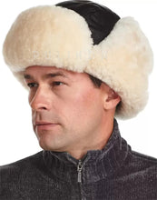 Load image into Gallery viewer, Men's sheepskin aviator cap, warm hat, earflap cap, wool hat
