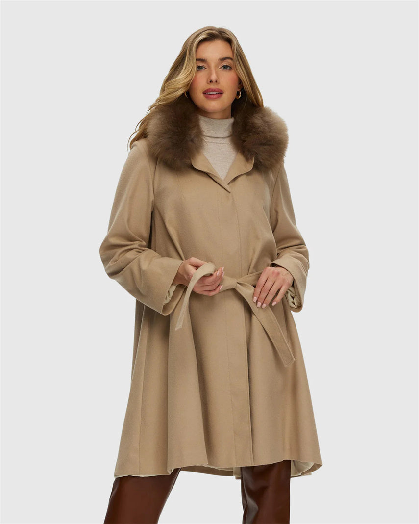 New Coming Stroller Cashmere with Cashmere Goat Collar and Belt Cashmere 100 Coat Leather Jackets for Ladies Winter Soft Warm