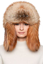 Load image into Gallery viewer, Natural Color Full Pelt Red fox Fur Trapper Hat Winter Golden fox Fur Fuzzy Russian Aviator Hat Women&#39;s Super Warm Ushanka
