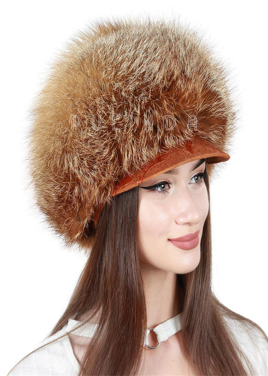 Women's Winter Red Fox Fur Hat with Warm Ear Protection Mongolian Style Casual Hat Fuzzy Russian Fur Hat fox