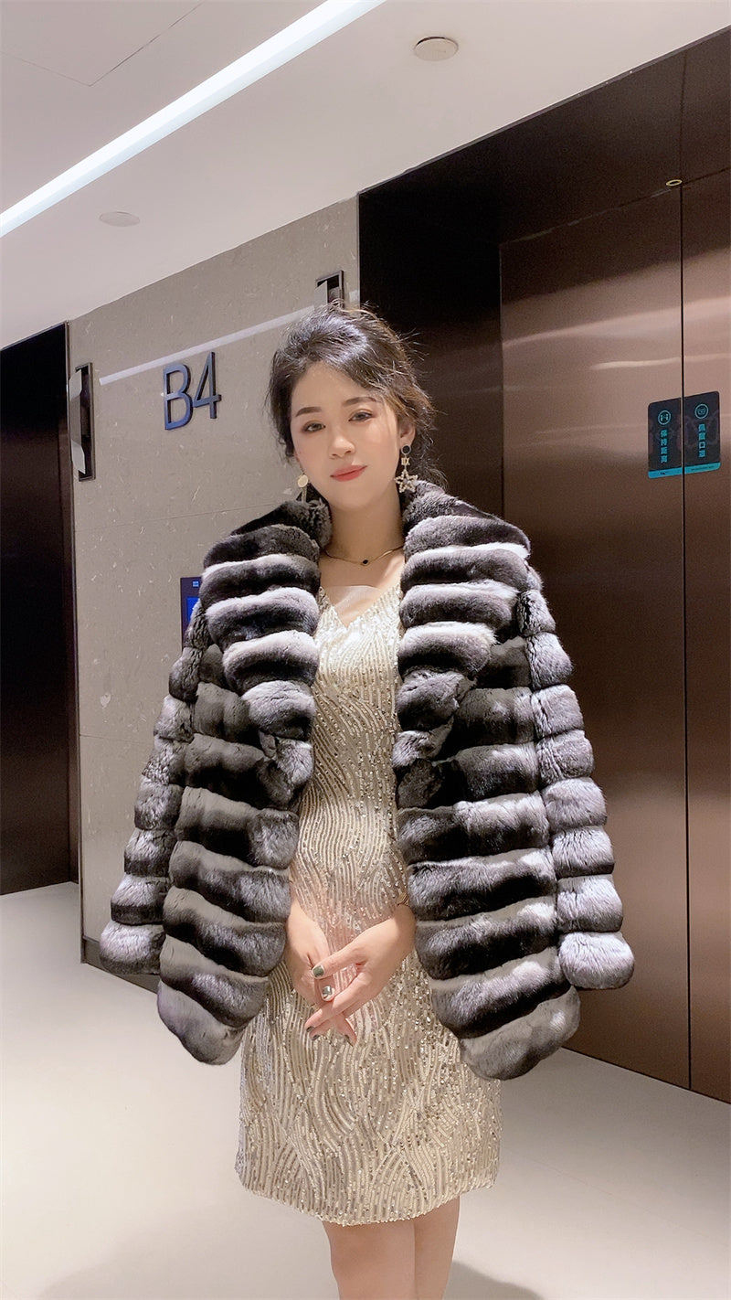 Luxury Women's  Chinchilla Fur Coat Super Soft Outerwear Chinchilla Coat Mink Coat Keep Warm