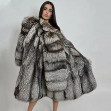 Load image into Gallery viewer, Women Full Pelt Real Natural Silver Fox Fur Coat Jacket Fluffy Lapel Overcoat
