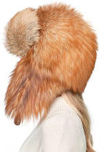 Load image into Gallery viewer, Natural Color Full Pelt Red fox Fur Trapper Hat Winter Golden fox Fur Fuzzy Russian Aviator Hat Women&#39;s Super Warm Ushanka
