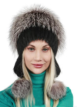 Load image into Gallery viewer, Silver fox Pom Pom Hat Super Fluffy Fashion Waterproof Hunting Russian Warm Earflap Trapper Winter Fur Hat fox Ushanka
