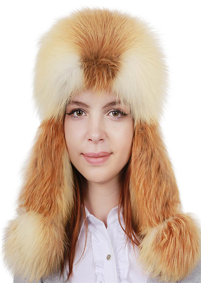 Red Russian Hat  Fox Fur Women's Winter fox Skin Hats for Sale with Warm Ear Protection Fox Fur Mongolian Style Ushanka
