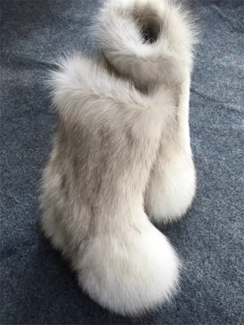 Blue fox Fur Boots Winter Higher Quality Lady Snow Boots Short Fur Boot Fur Lined Boots Womens Invisible High Heels 13cm