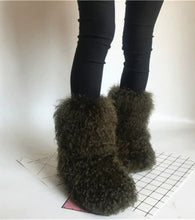 Load image into Gallery viewer, New Lamb Wool Curly Flat Non-slip Mid-high Boots with Thick Fur Trim Sheep Skin Shoes Womens Mongolian Fur Boot Winter Warm
