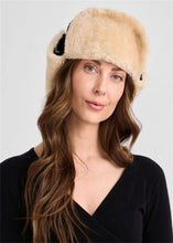 Load image into Gallery viewer, Shearling Sheepskin Aviator Hat in Olive and Tan Custom Winter Warm Soft Shearling Hat Womens Ushanka Sheep Fur Hat
