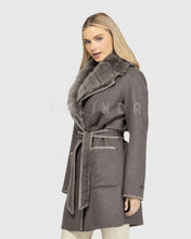 Load image into Gallery viewer, Cashmere Wool Coat Cost with Embroidery Belt Detachable Shearling Lamb Collar Leather Jackets for Ladies
