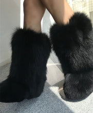 Load image into Gallery viewer, Fox Fur Flat High-top Snow Boots Black White Leapord pink Blue Brown fox Fur Boots Women Natural Fur Boot Winter
