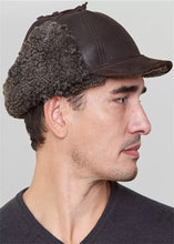 Load image into Gallery viewer, Frosted Black Shearling Sheepskin Hunting Hat for Men High Level Leather Hats Men's Black  Leather Baseball Chapeau Fur Hats

