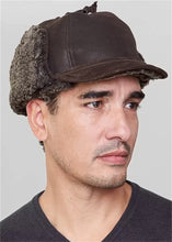 Load image into Gallery viewer, Frosted Black Shearling Sheepskin Hunting Hat for Men High Level Leather Hats Men's Black  Leather Baseball Chapeau Fur Hats

