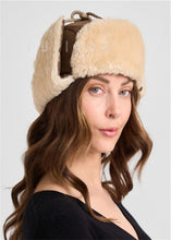 Load image into Gallery viewer, Shearling Sheepskin Aviator Hat in Olive and Tan Custom Winter Warm Soft Shearling Hat Womens Ushanka Sheep Fur Hat
