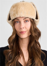 Load image into Gallery viewer, Shearling Sheepskin Aviator Hat in Olive and Tan Custom Winter Warm Soft Shearling Hat Womens Ushanka Sheep Fur Hat

