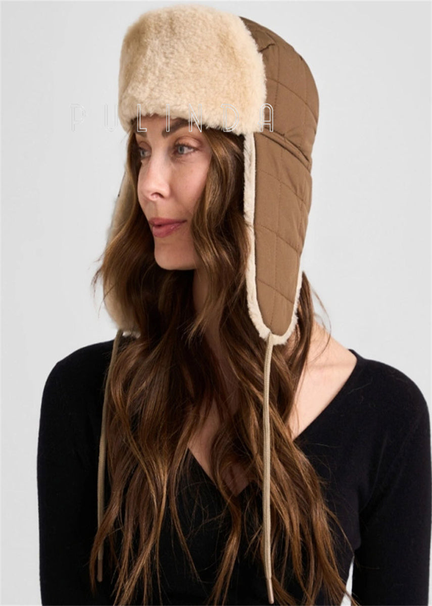 Shearling Sheepskin Aviator Hat in Olive and Tan Custom Winter Warm Soft Shearling Hat Womens Ushanka Sheep Fur Hat