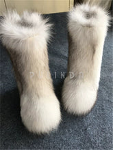 Load image into Gallery viewer, Blue fox Fur Boots Winter Higher Quality Lady Snow Boots Short Fur Boot Fur Lined Boots Womens Invisible High Heels 13cm
