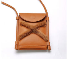 Load image into Gallery viewer, Ladies Lambskin Leather with Mink Fur Shoulder Bag
