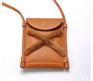 Ladies Lambskin Leather with Mink Fur Shoulder Bag