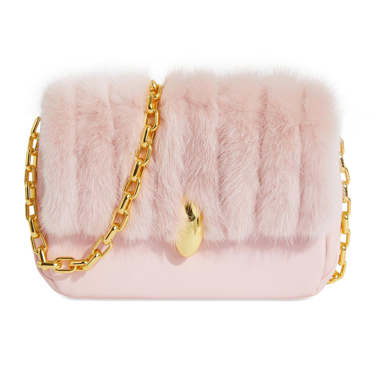 Pink Real Mink Fur Square Bag