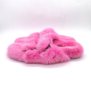 Real Mink Sandals Fur Slides Flat Slippers Ladies Outdoor Flip Flops