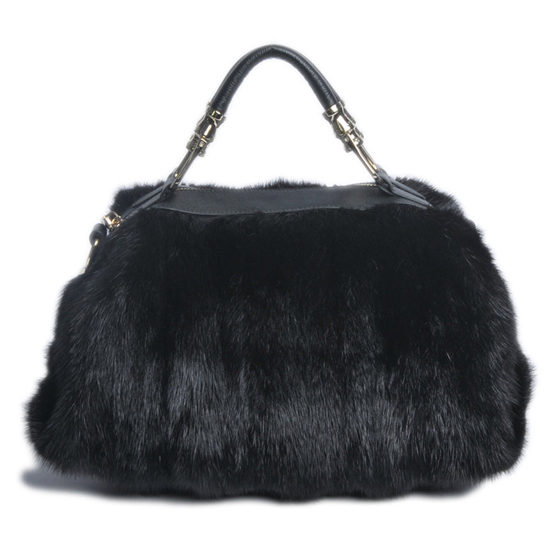 Ladies Mink Fur Handbag with Leopard Print