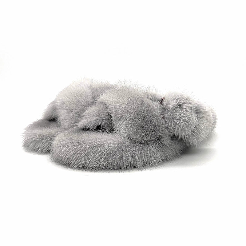 Mink Flat Sandals Outdoor Fur Slides