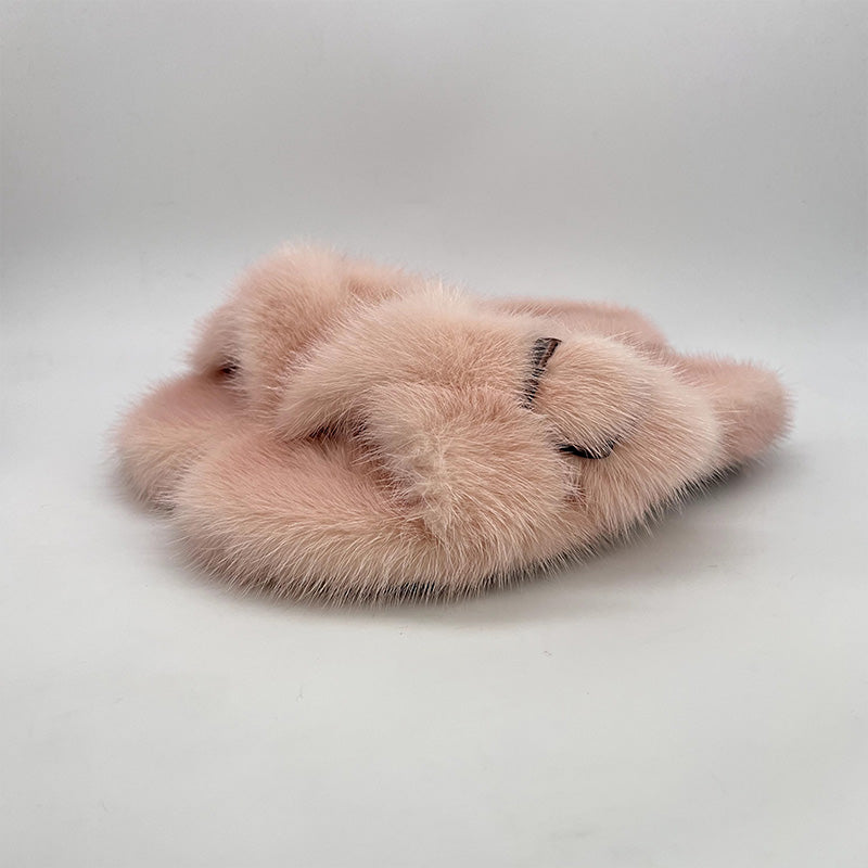 Mink Flat Sandals Outdoor Fur Slides