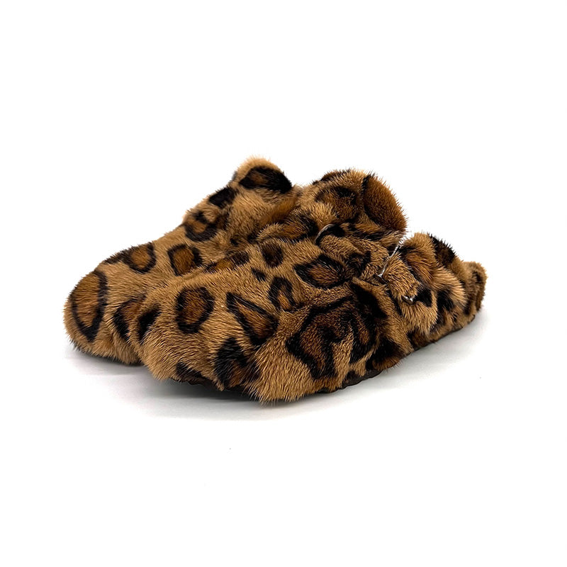 Mink Fur Mule Slippers Clog Slides Flat Slippers