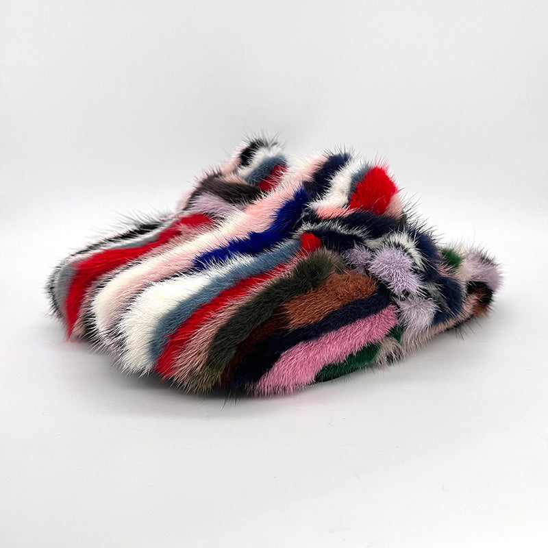 Mink Fur Mule Slippers Clog Slides Flat Slippers