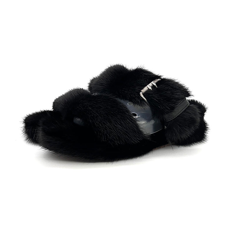 Mink Sandals Fur Flat Slides
