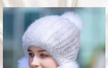 Load image into Gallery viewer, Ladies Mink Fur Hat with Fox Fur Pom Pom
