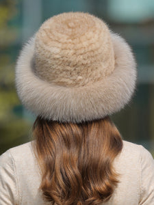 Women's Real Fox Fur Bucket Hat with Mink Fur