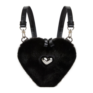black Real Mink Fur Heart Bag Purse
