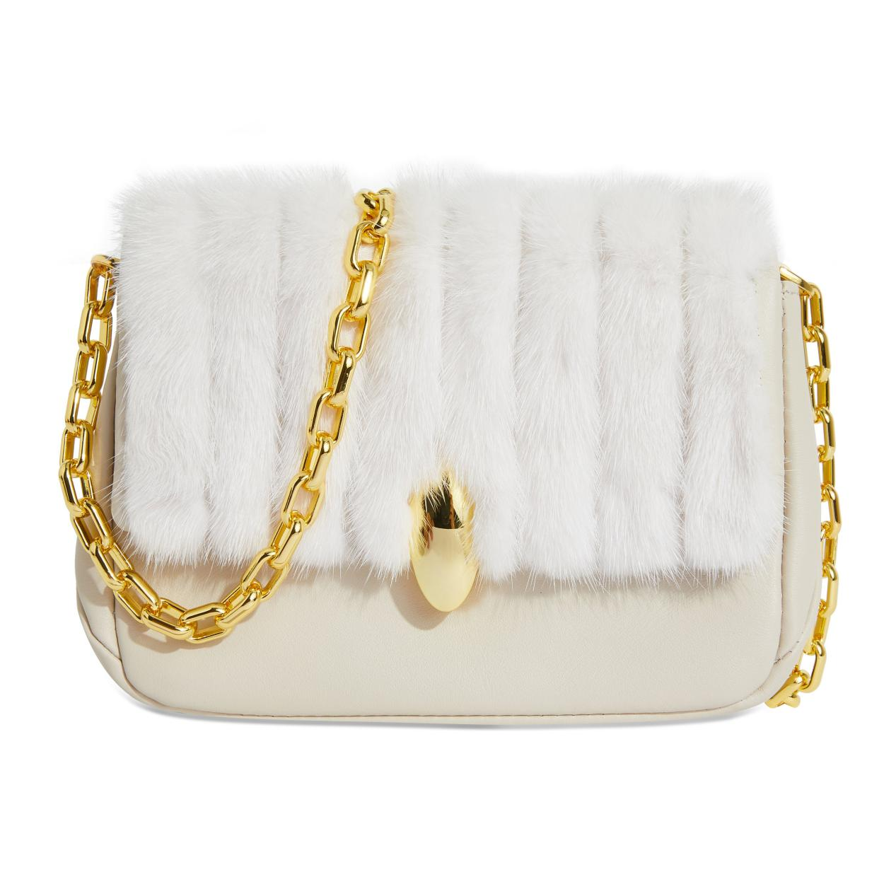 White Real Mink Fur Square Bag