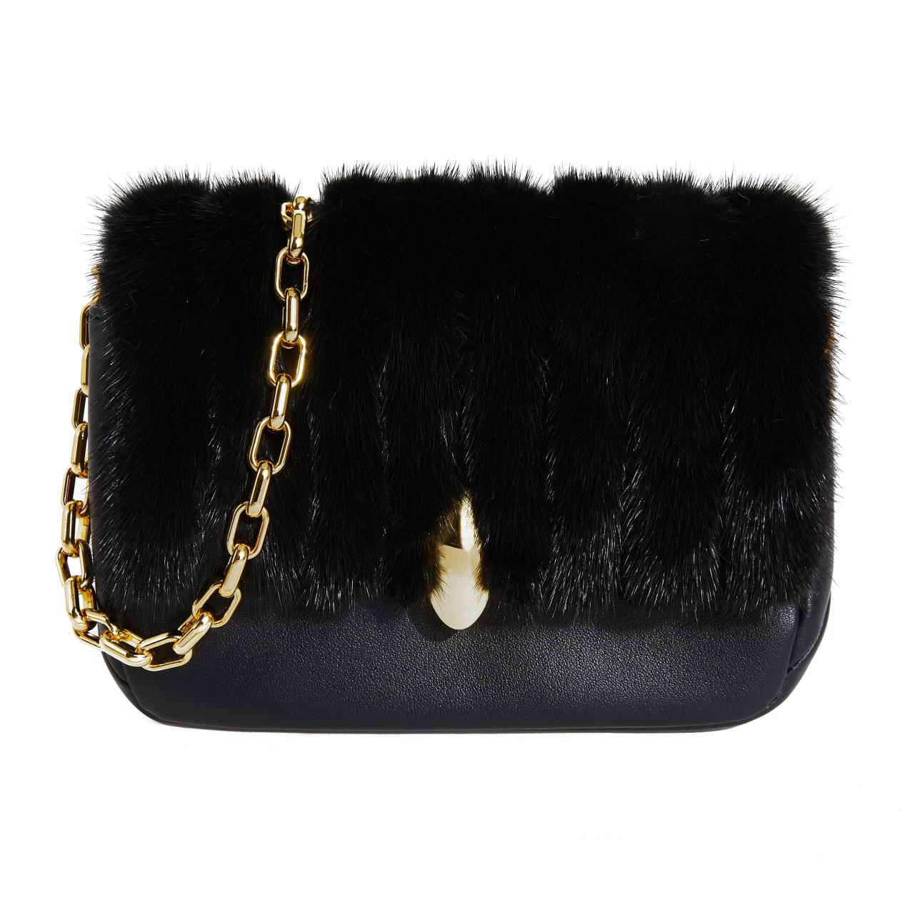 Black Real Mink Fur Square Bag