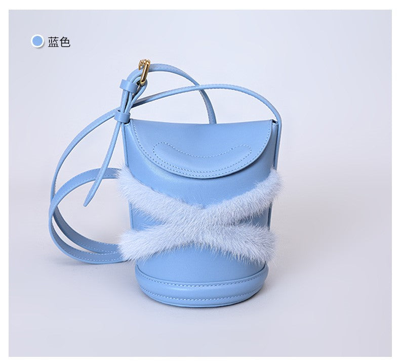 Women Lambskin Leather and Mink Fur Shoulder Bag