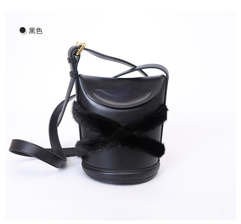 Women Lambskin Leather and Mink Fur Shoulder Bag