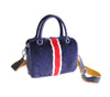 Women's Blue Mink Fur Handbag with Red and White Stripes