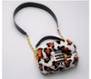 Women's Mink Fur Shoulder Bag with Leopard Print