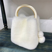 Load image into Gallery viewer, Women&#39;s Mink Handbag with Bracelet and Mink PomPom
